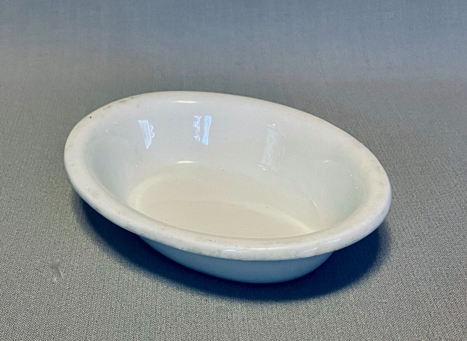 Antique Heavy White Ironstone Oval Bowl or Soap Dish - Melior Taylor & Co.