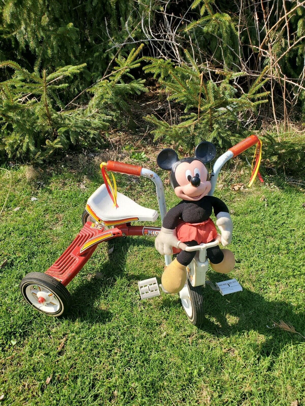 Vintage Mickey Mouse Tricycle Bike Kids Roadmaster Doll Plush Disney Red 1960