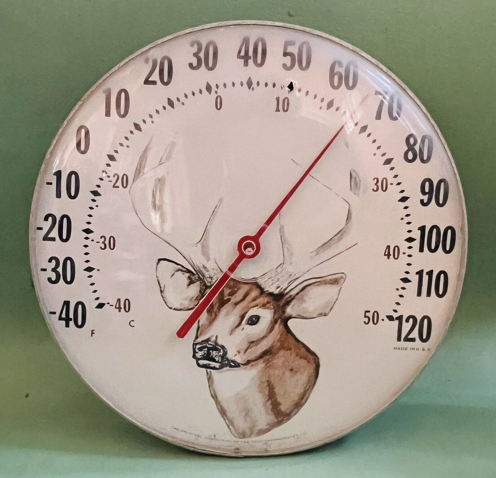 Vintage The Original Jumbo Dial Thermometer, Deer Head, Ohio Thermometer Co.