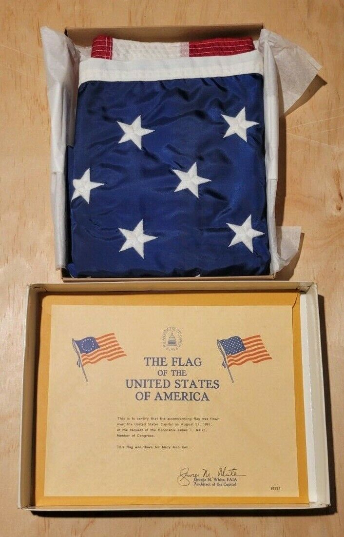 USA Flag Flown Over Capitol Washington DC Aug 1991 James T. Walsh Congress RARE