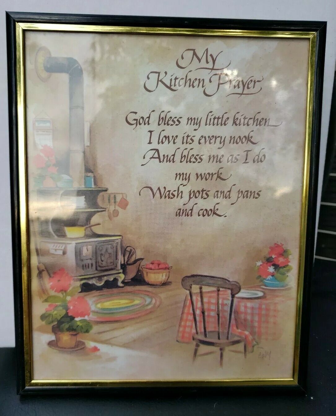 Vintage My Kitchen Prayer Framed Picture 8x10 Art Religious Signed Colby