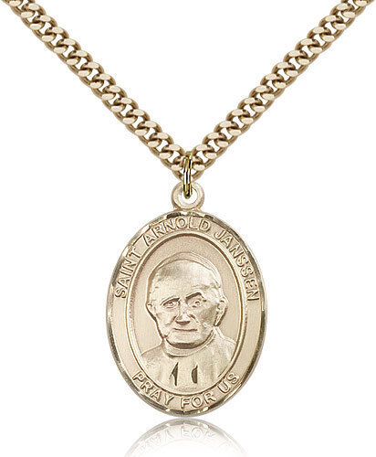 Saint Arnold Janssen Medal For Men - Gold Filled Necklace On 24 Chain - 30 D...