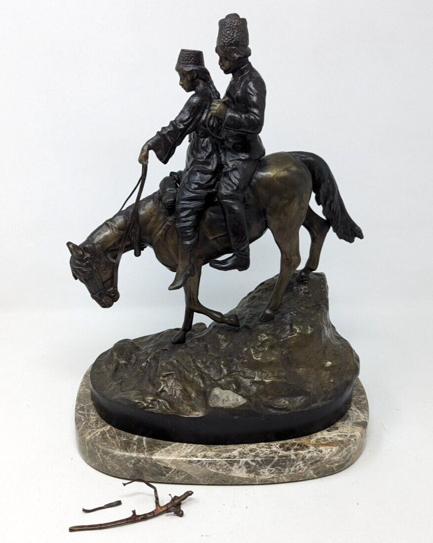 Antique Albert Moritz Wolff Bronze Russian Cossacks on Horse Sculpture HR21