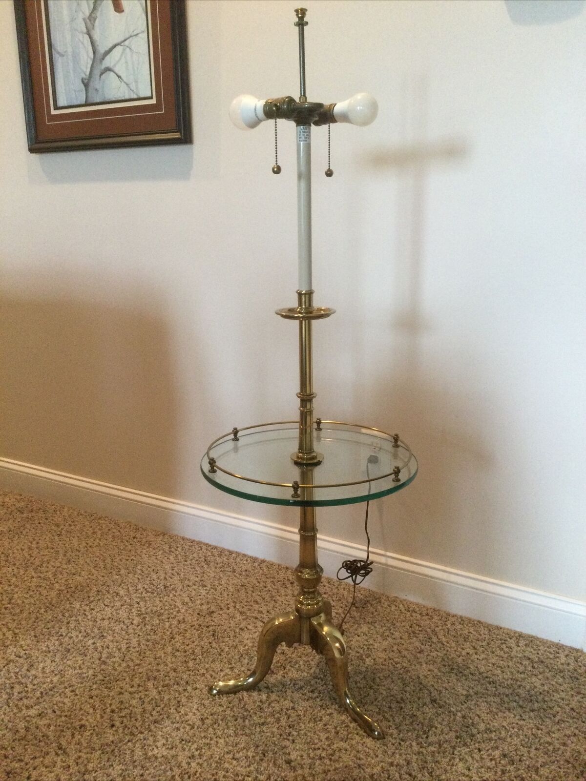 Vintage Stiffel Brass FLOOR Lamp ~ Queen Anne legs ~ Glass top & Chain pulls