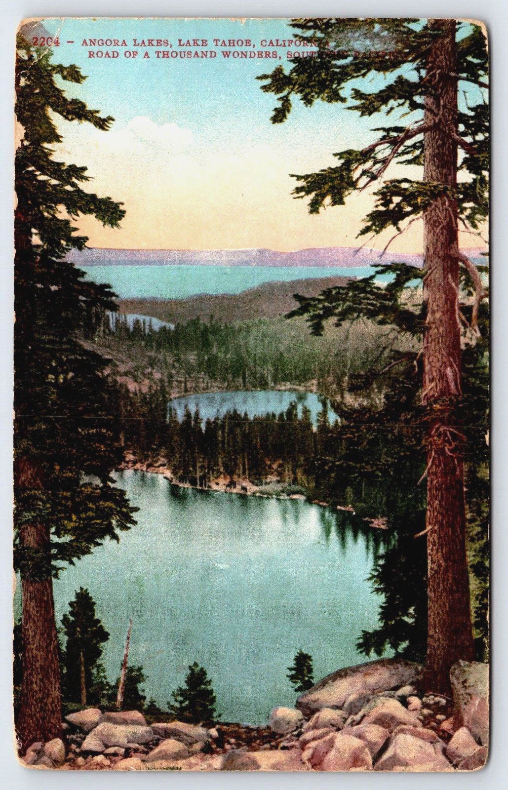 Original Old Vintage Antique Postcard Angora Lakes Landscape Lake Tahoe, CA 1915