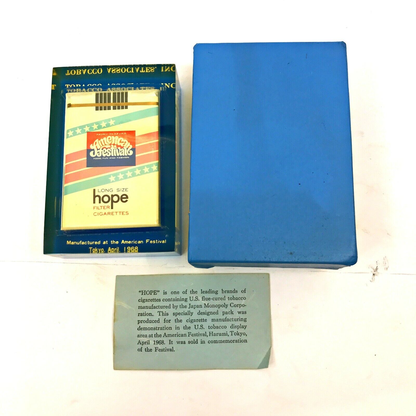 Vintage NOS Hope Cigarette Paperweight 1968 American Festival Tokyo Japan w/Box