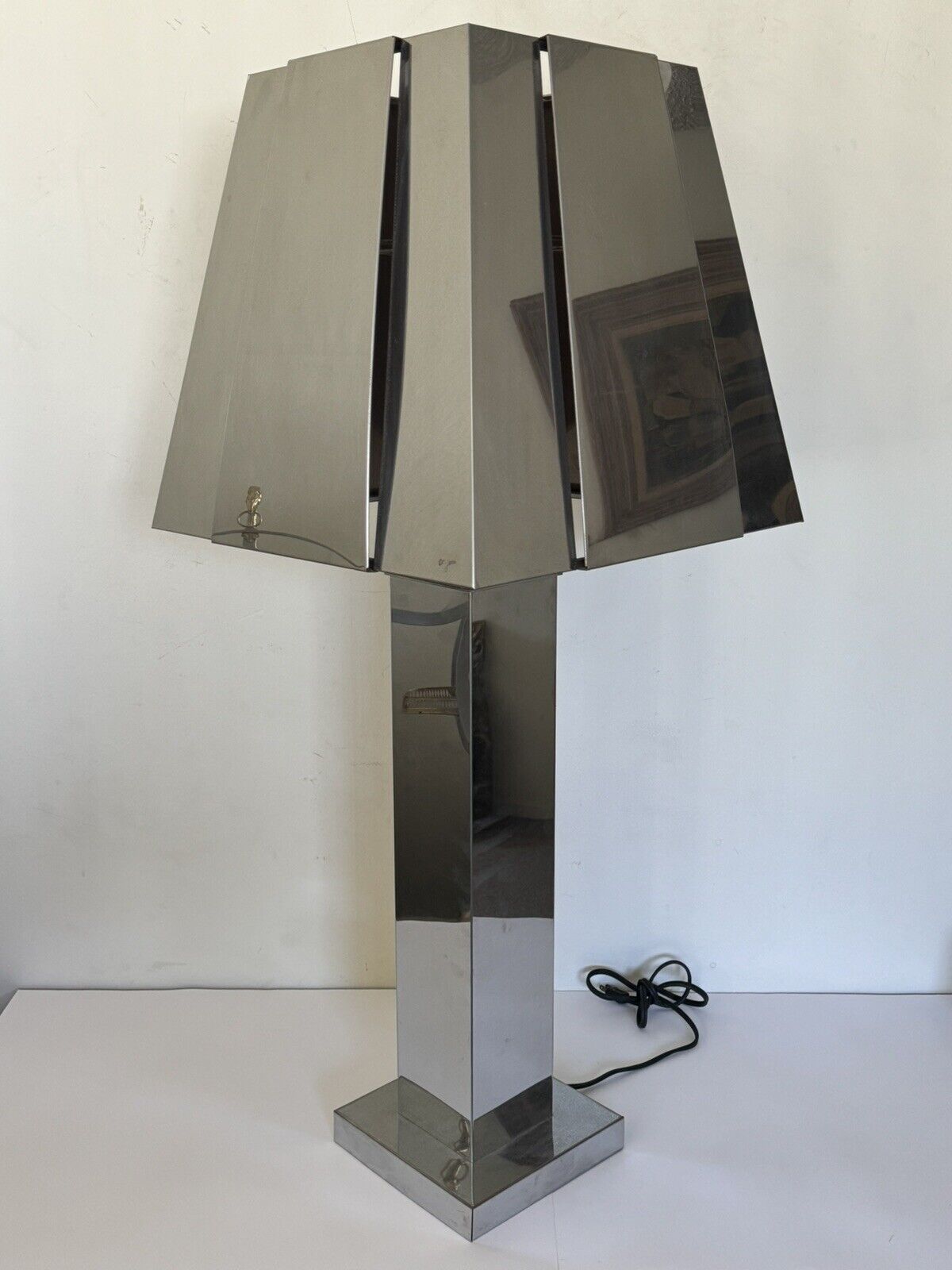 HUGE C JERE VINTAGE MODERN CHROME SCULPTURAL TABLE LAMP OLD ABSTRACT SCULPTURE