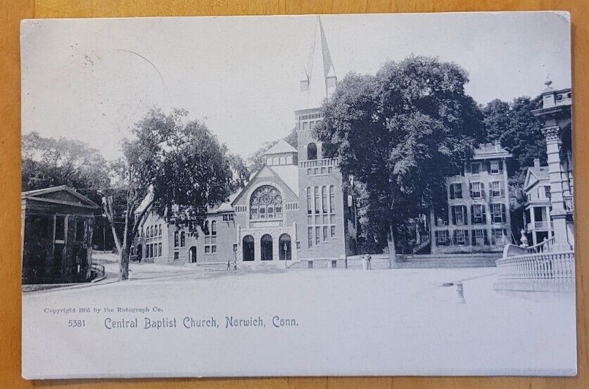 Central Baptist Church, Norwich Conn. - c. 1901-1907 Postcard