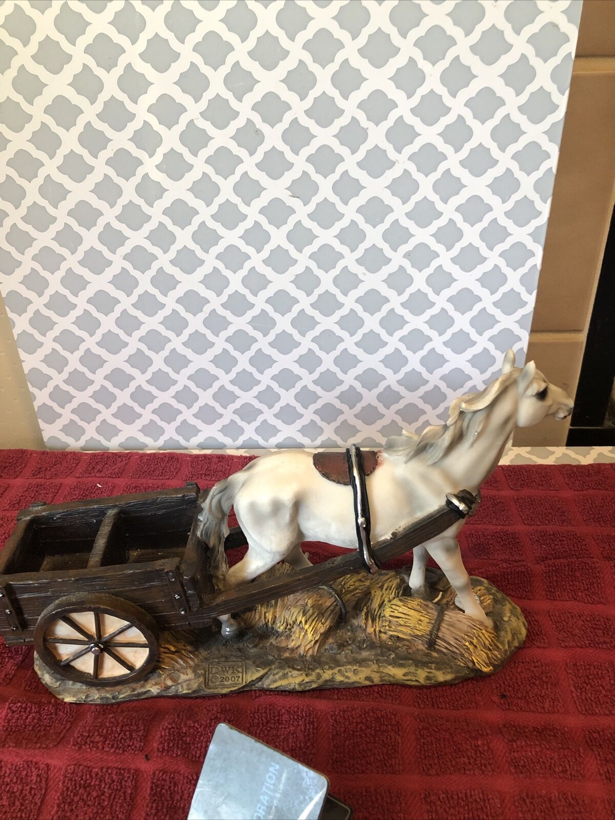 2007 DWK Limited Edition  Hand Painted Poly Resin  Horse & Cart Figurine