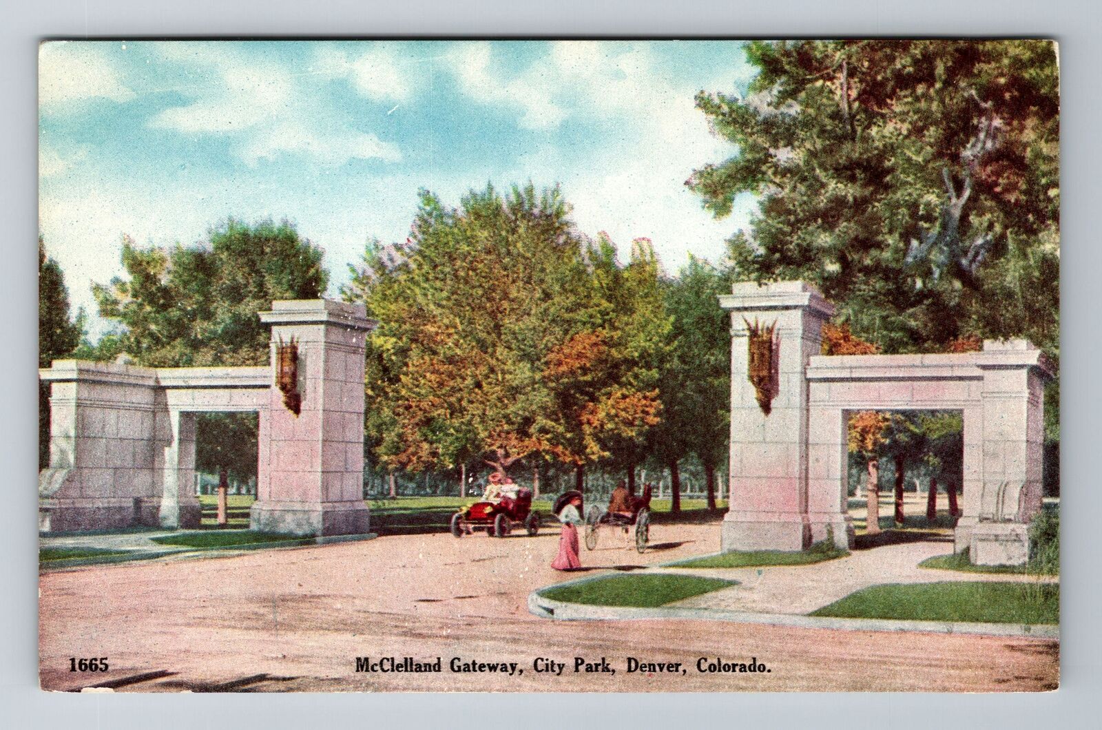 Denver CO-Colorado, City Park, McClelland Gateway, Antique Vintage Postcard