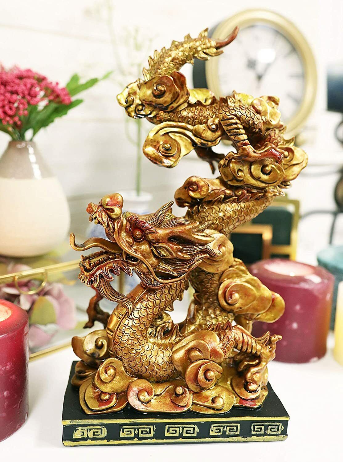 Feng Shui Chinese Imperial Nine Dragons Golden Dragon King Decorative Statue