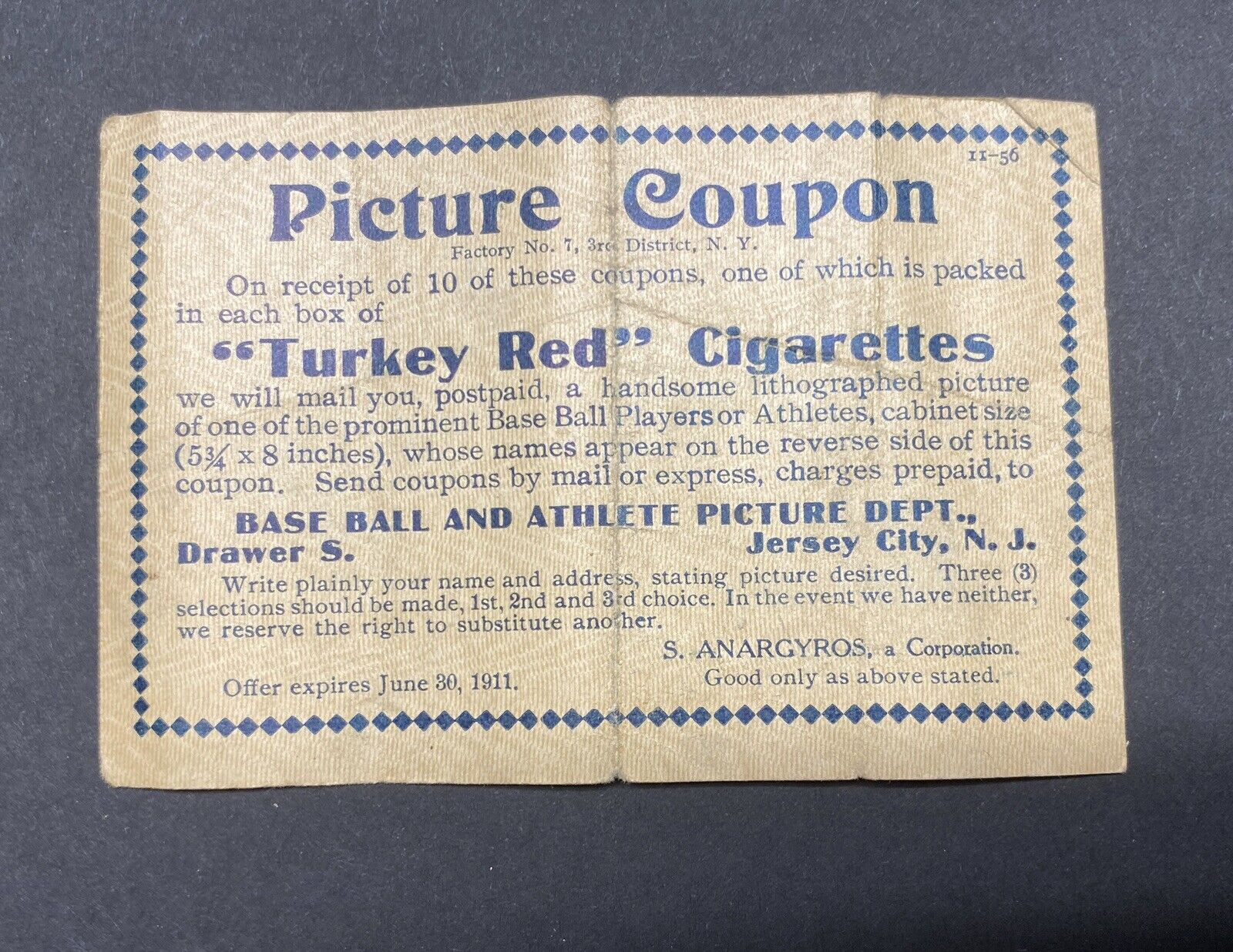 1911 Turkey Red t3 Picture Card Exchange Slip Antique Baseball  (PC2)