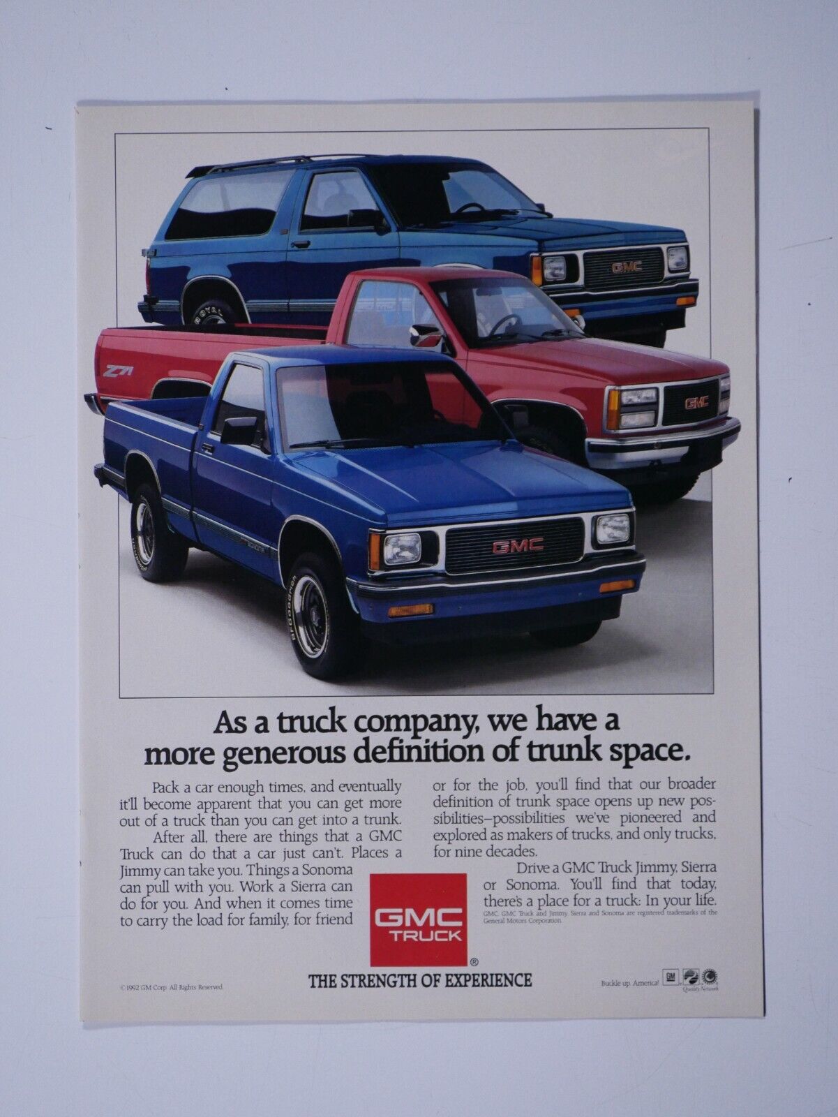 1992 GMC Pickup Truck Sierra Jimmy Vintage Original Print Ad 8.5 x 11\