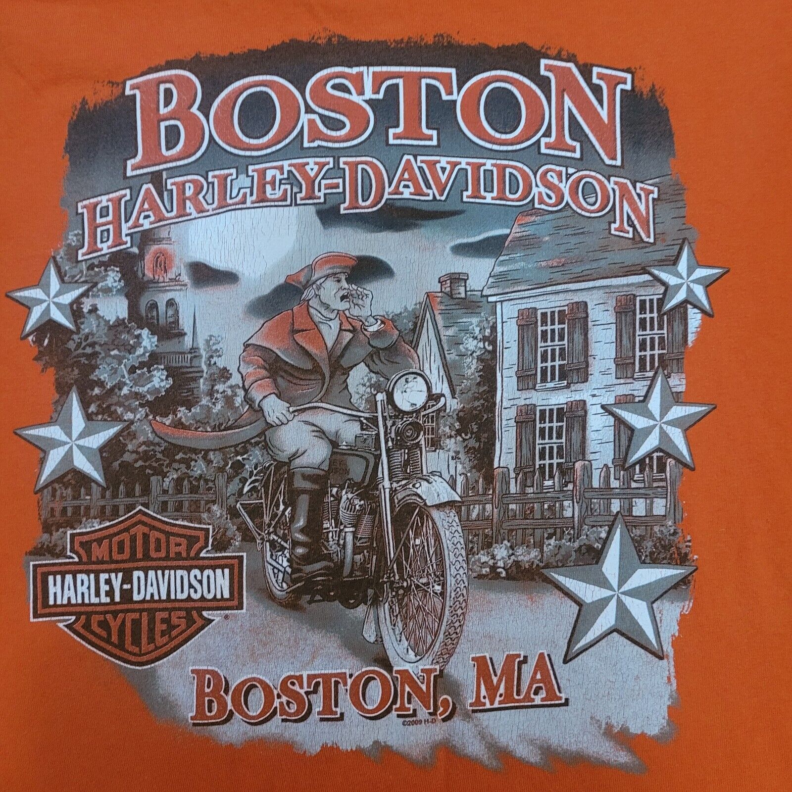 Harley Davidson 2009 Boston Massachusetts Orange T-Shirt Size Men\'s XL