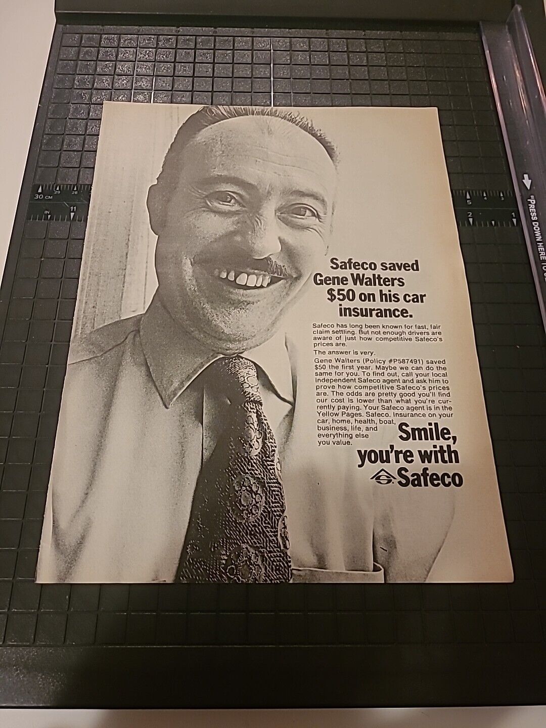 Safeco Car Insurance Smile Vintage  Print Ad 1973  8x11  Great To Frame 