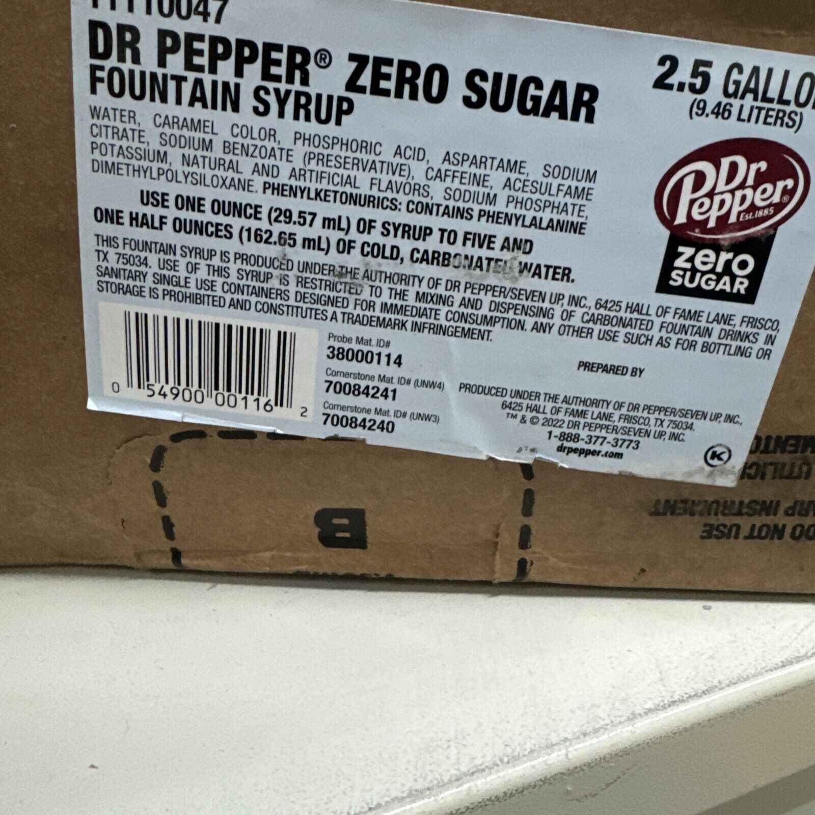 Dr. Pepper ZERO SUGAR  11110047 2.5 Gallon Concentrated Syrup (EXP 9/25/2023)