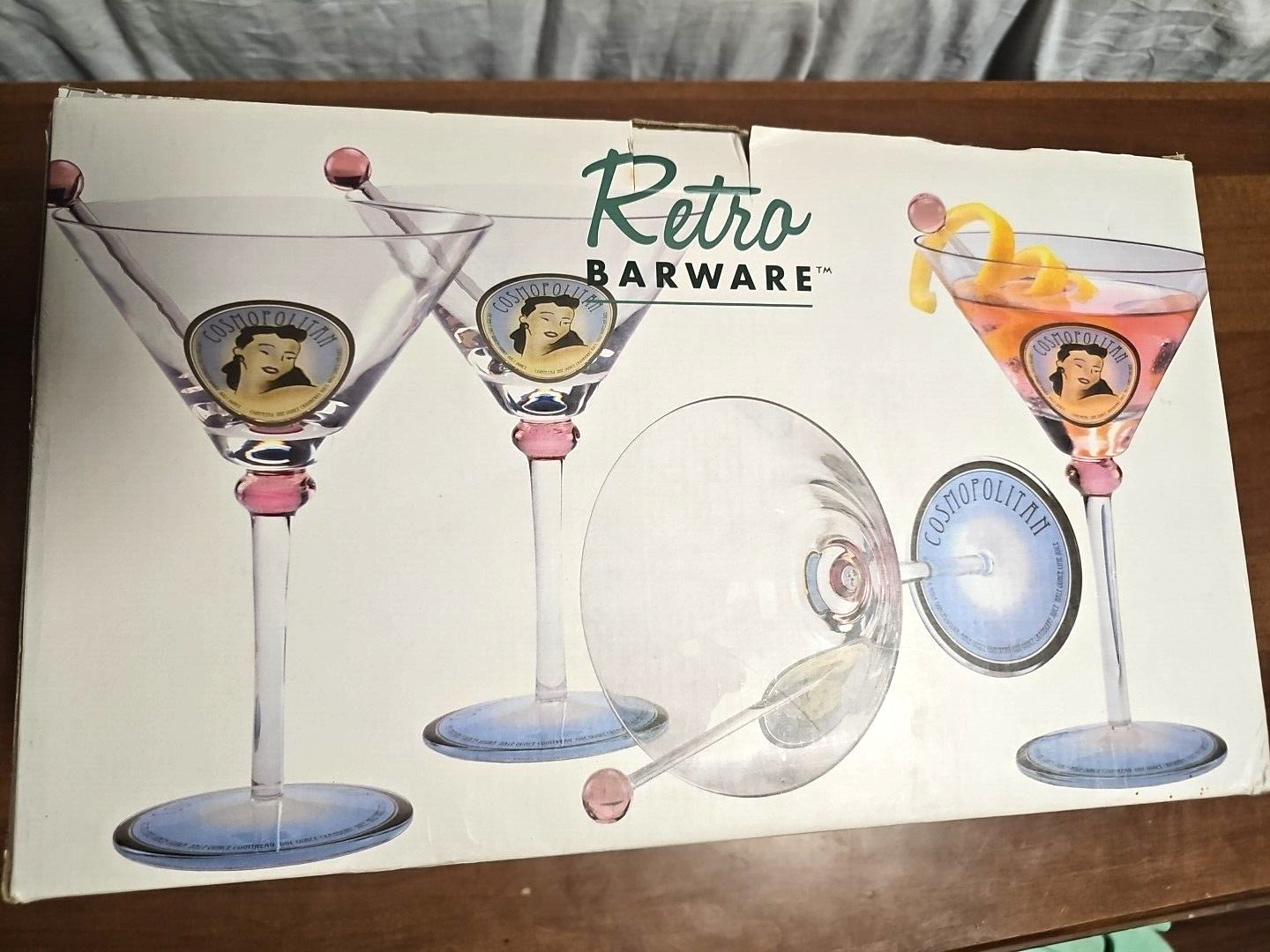 NEW The Marketplace Vintage/Retro Cosmopolitan Barware Set -4 Glasses & 4 Stirs