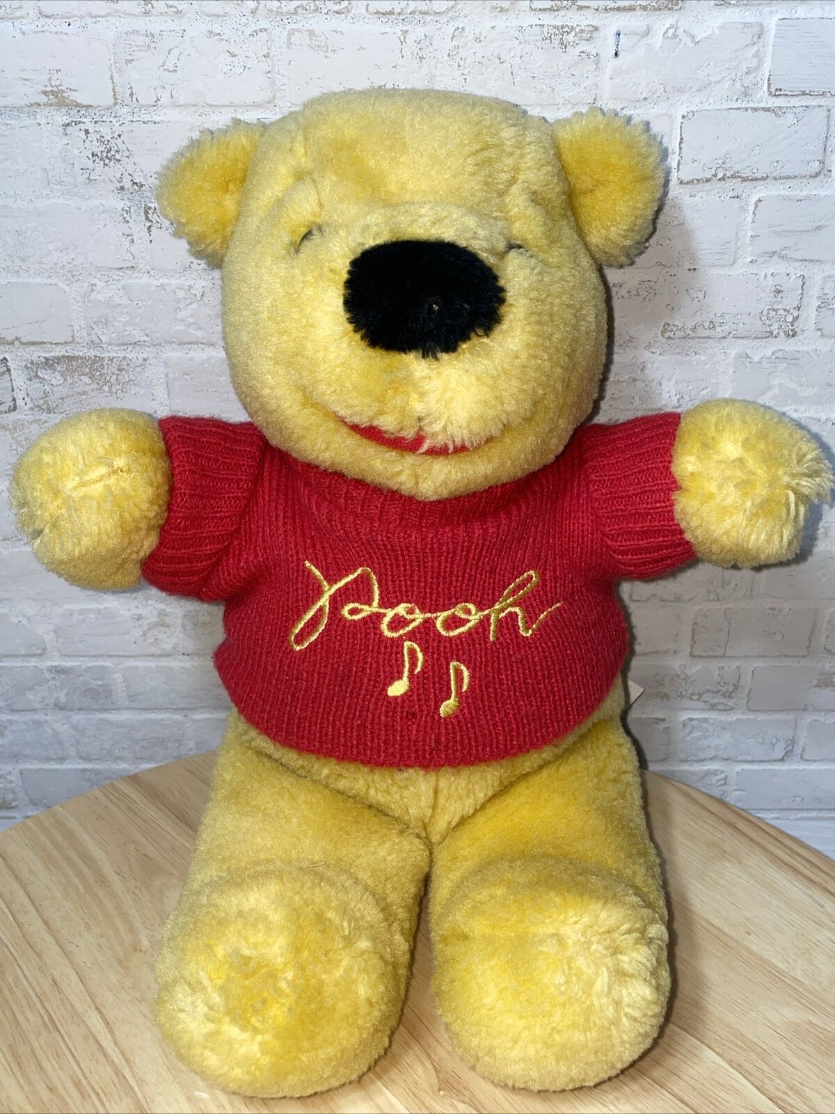 Vintage 1991 Sears Disney Winnie The Pooh Bear Plush Stuffed Doll Music Red Top