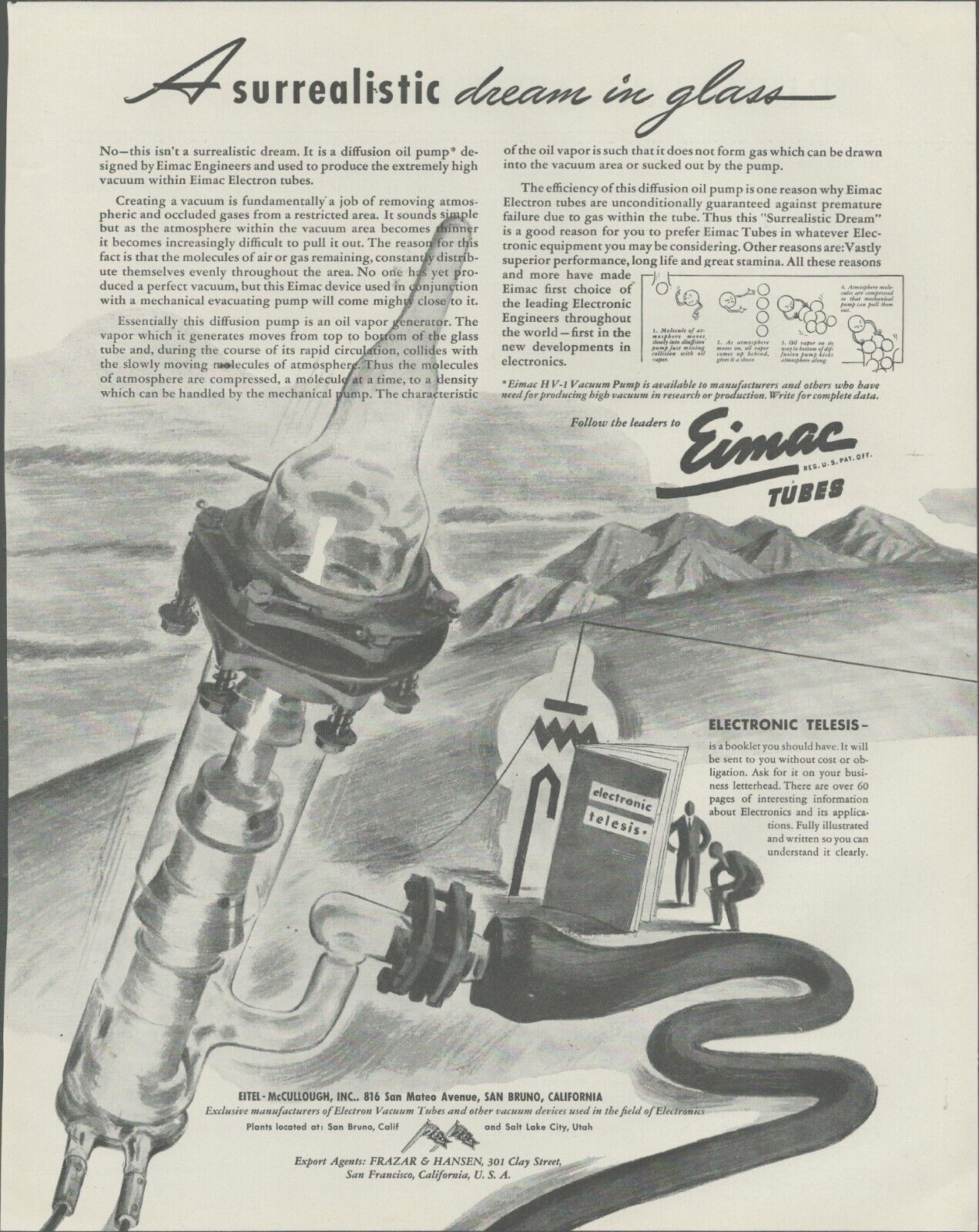 1944 Eimac Tubes Eitel-McCullough San Bruno California vintage art/ Print ad