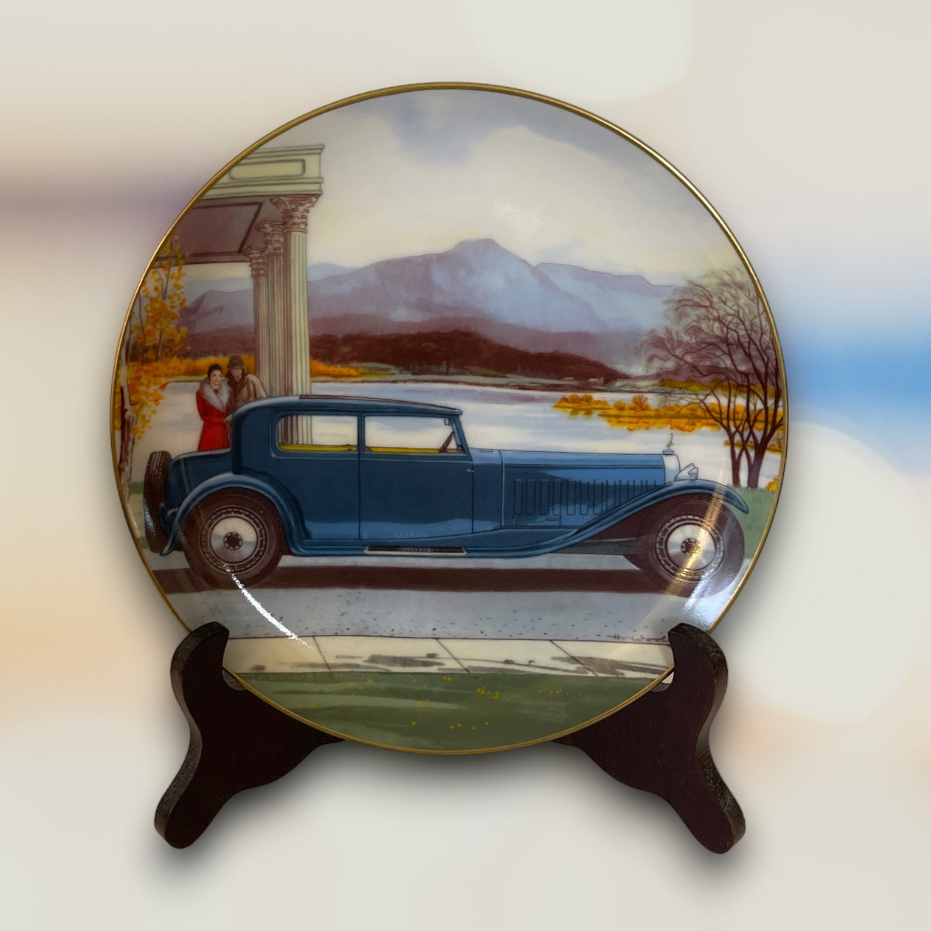 Danbury Mint 1927 Bugatti Royale Collector Plate - Hand Decorated with 22kt Gold
