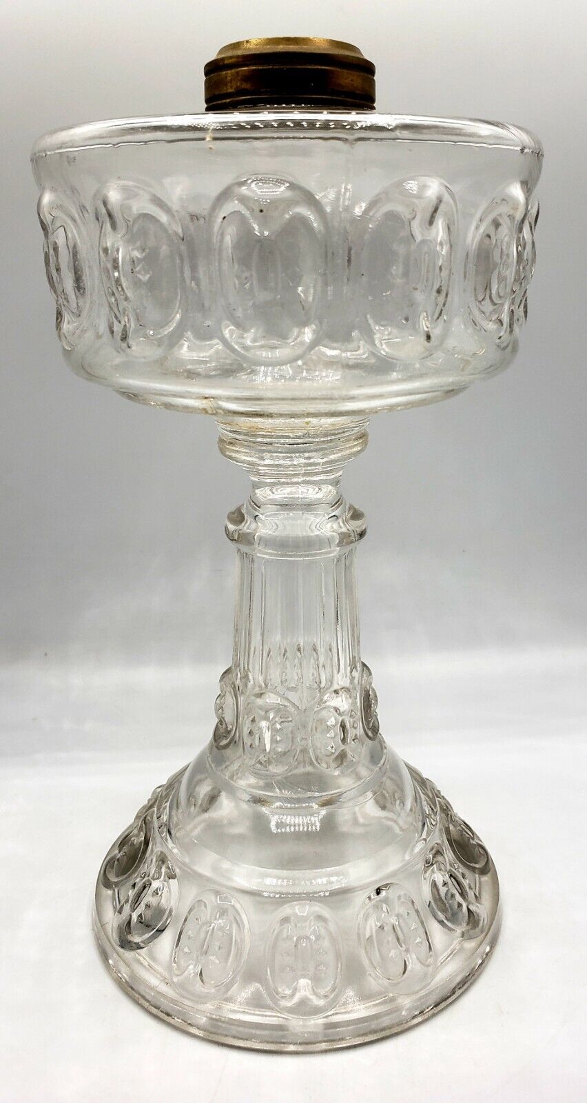 Ladybug Pattern Oil Kerosene Lamp Clear Glass EAPG Thuro Ref. c.1890s Antique