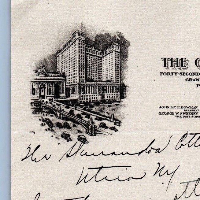 1926 The Commodore Hotel Letterhead Correspondence New York NYC Hand Written