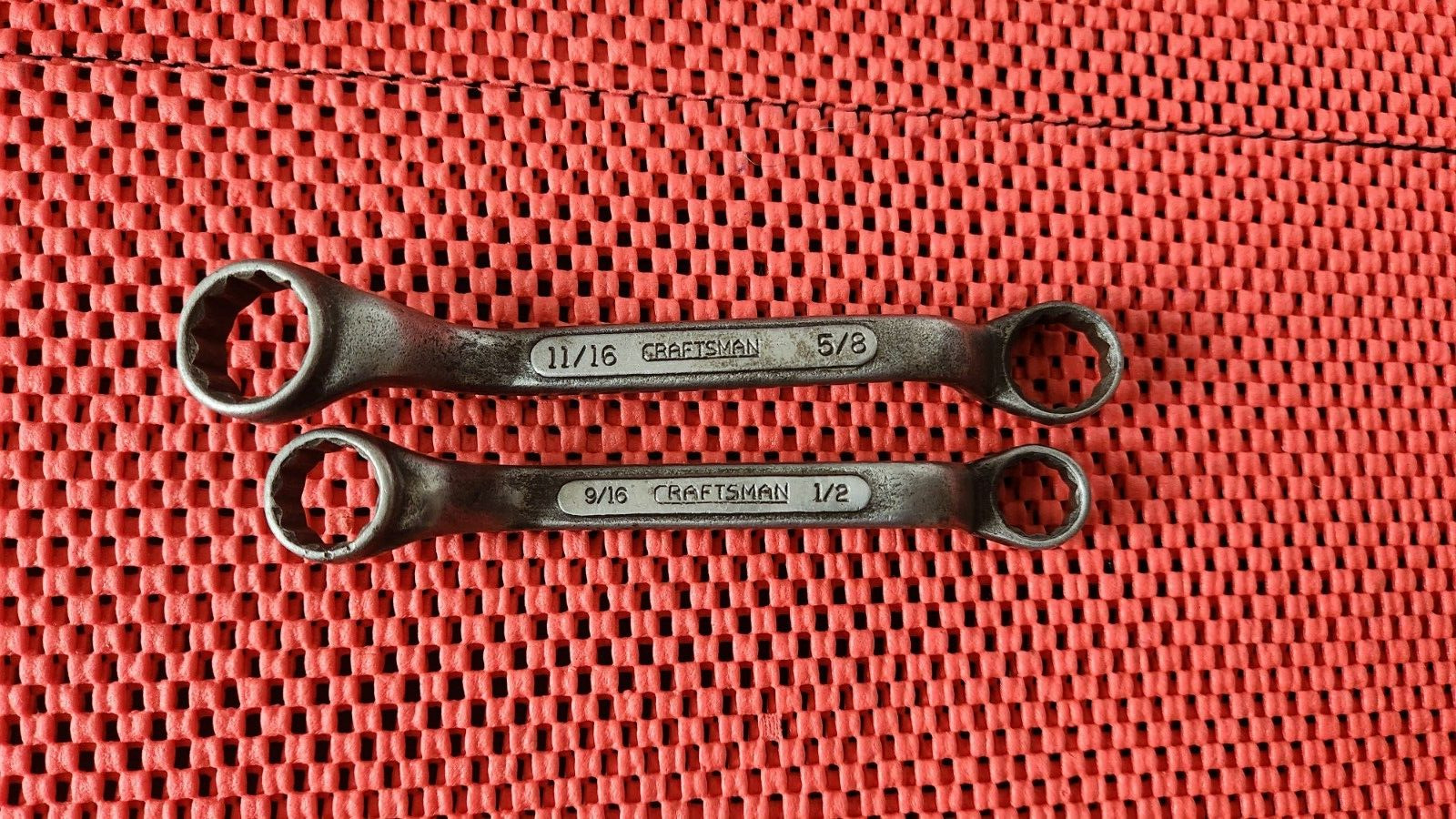 2 OLD CRAFTSMAN UNDERLINED LOGO, OFFSET, BOX END WRENCHES, MADE IN THE U.S.A.