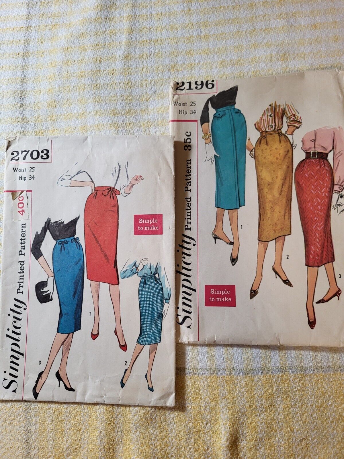 2 Simplicity Pencil Skirt Sewing Patterns 2196 2703 Hip 34 Waist 25 Vintage 