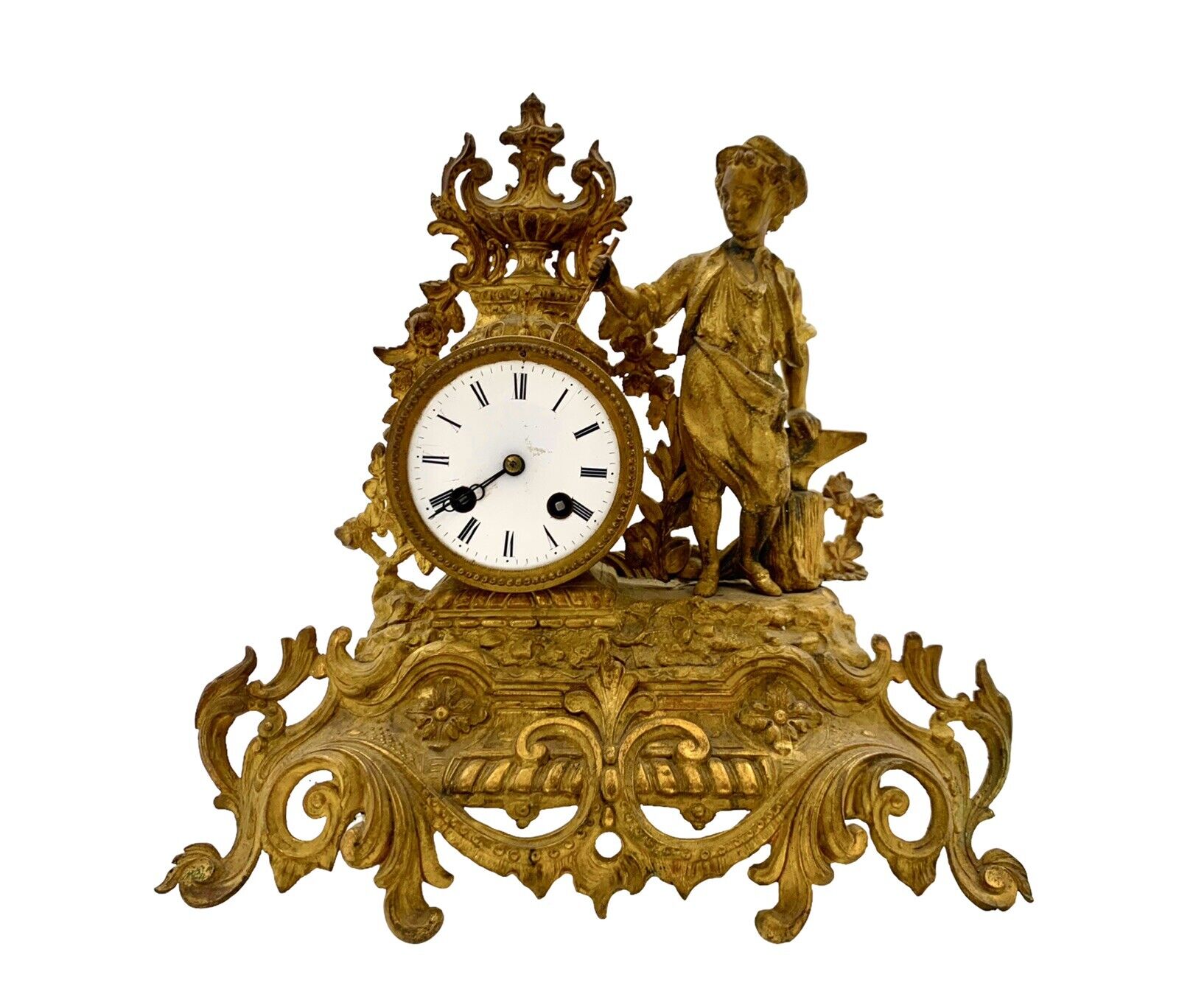 Clock with Blacksmith Figure Metal Antique French P.H. Mourey Classic Decor