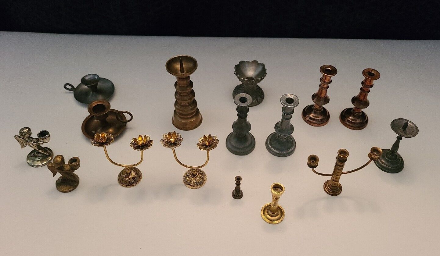 Collection of (16) Miniature Dollhouse Candle Holders, Different Metals