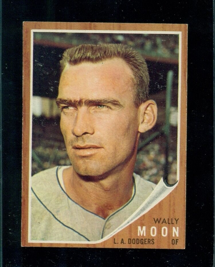 1962 Topps Baseball Card, #190, Wally Moon, Los Angeles Dodgers, No Cap, EX-MT