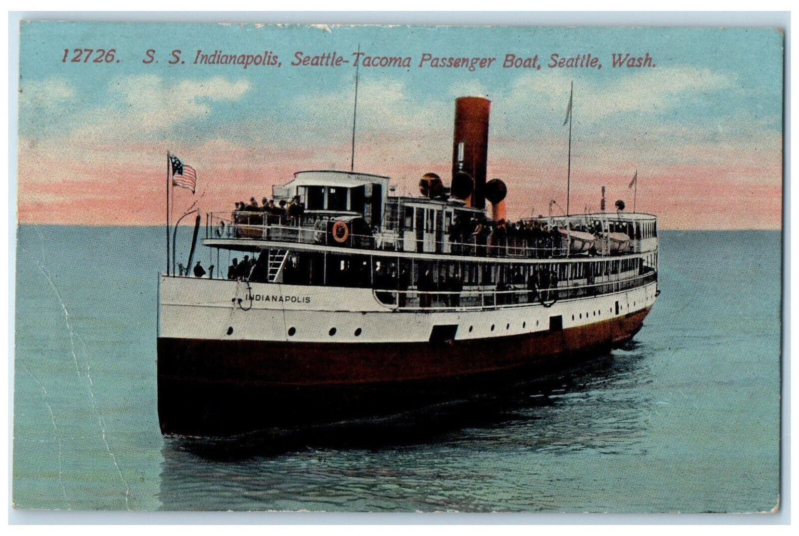 1914 S.S. Indianapolis Seattle Tacoma Passenger Boat Washington WA Postcard