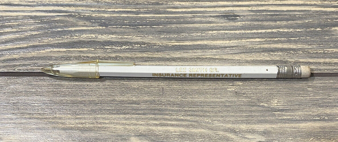 Vintage Lee Smith Sr Insurance Representative Holdenville White Pen with Eraser 