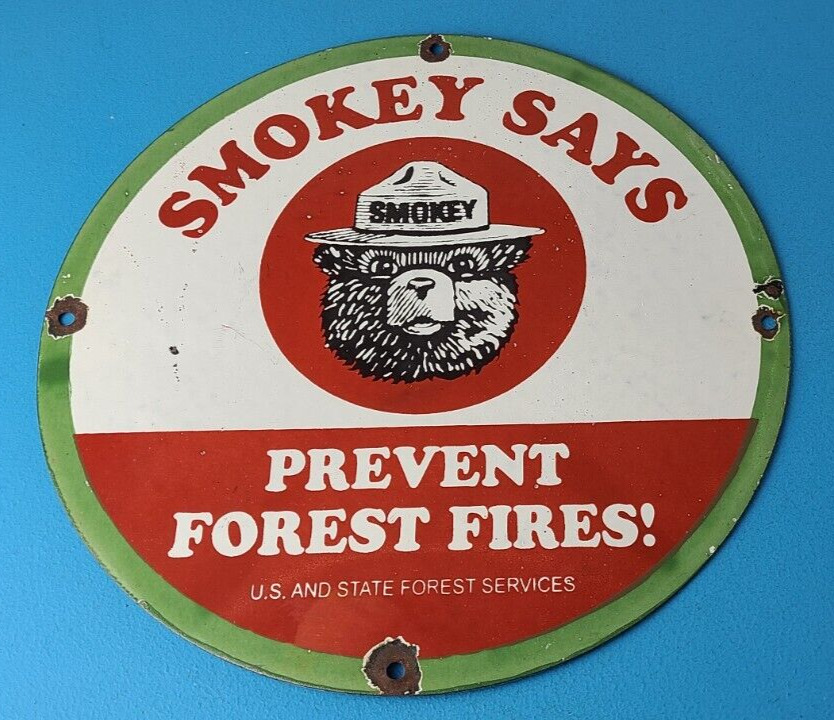 Vintage Smokey The Bear Sign - Prevent Forest Fires Porcelain Gas Oil Pump Sign