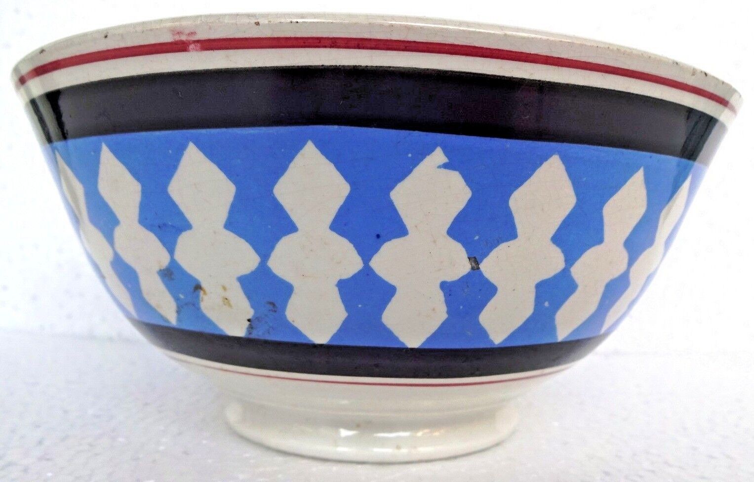 Antique Mocha ware Pottery Bowl Porcelain Blue Color Design Black Strip Rim \