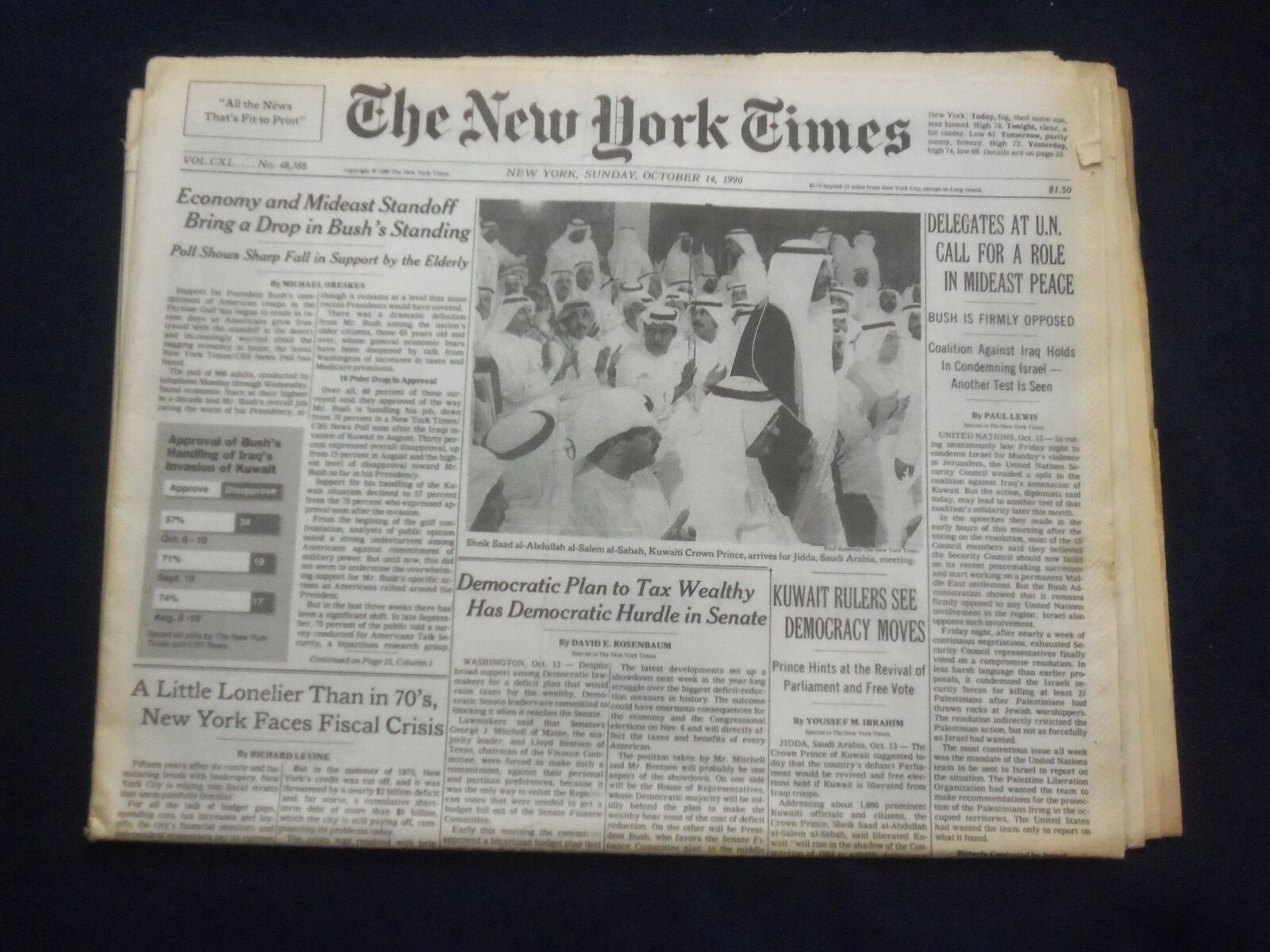 1990 OCT 14 NEW YORK TIMES NEWSPAPER - U.N. DELEGATES IN MIDEAST PEACE - NP 7101
