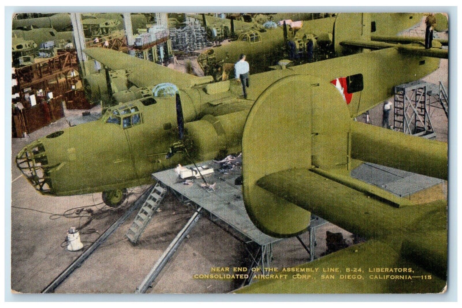 c1940 End Assembly Line Liberators Aircraft Corp. San Diego California Postcard