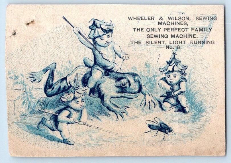 WHEELER & WILSON SEWING MACHINES*FANTASY PIXIES RIDING FROG HUNTING INSECT FLY