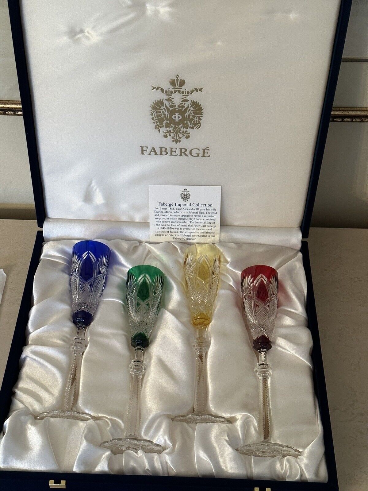 Signed Faberge Imperial Czar Crystal Liqueur Cordial Glass SET Of 4 In BOX