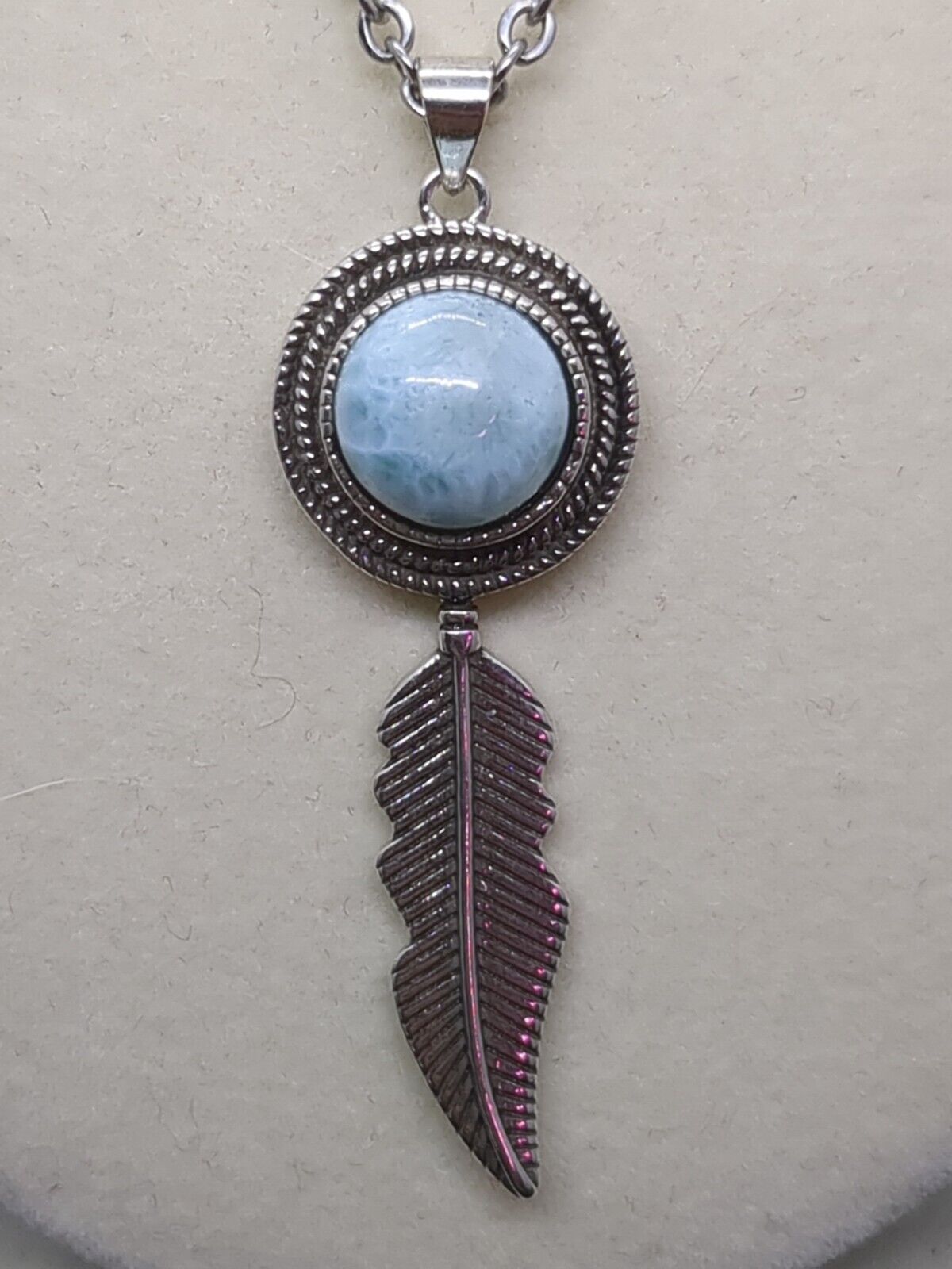 Larimar Dreamcatcher Crystal Pendant Necklace 18\