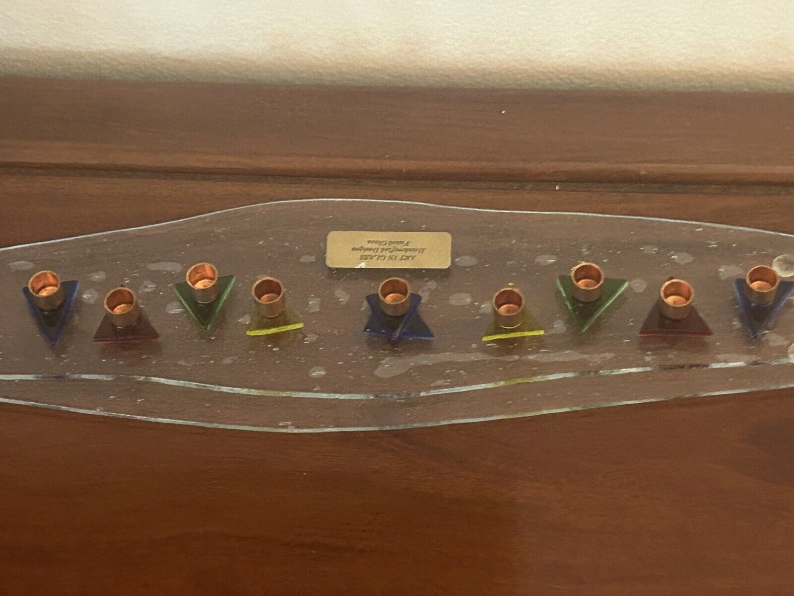 Vintage Handcrafted Fused Glass Jewish Hanukkah Menorah