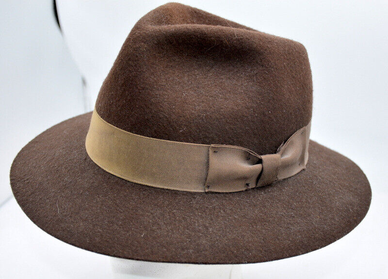 Brown Wool Felt Fedora Vintage Size Medium - WPL 4384, \