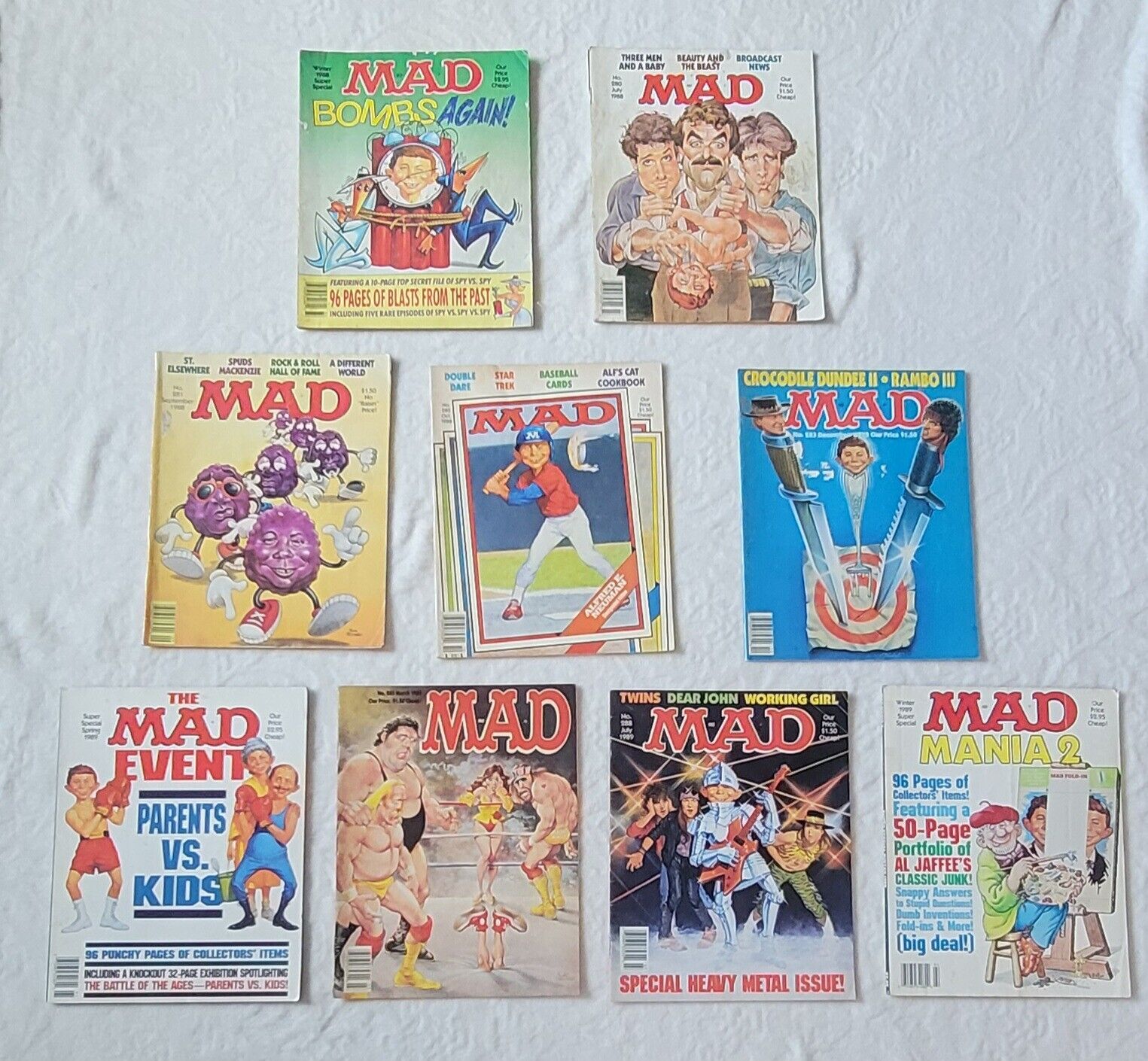 Mad Magazine Lot of  9 From 1988 and 1989 - FREE Bag & Board for each cover