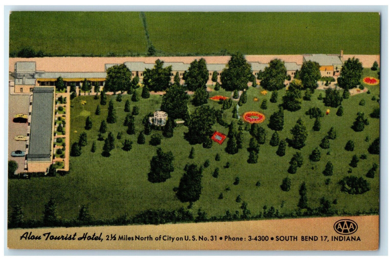 c1950\'s Alou Tourist Hotel South Bend Indiana IN Aerial View Vintage Postcard