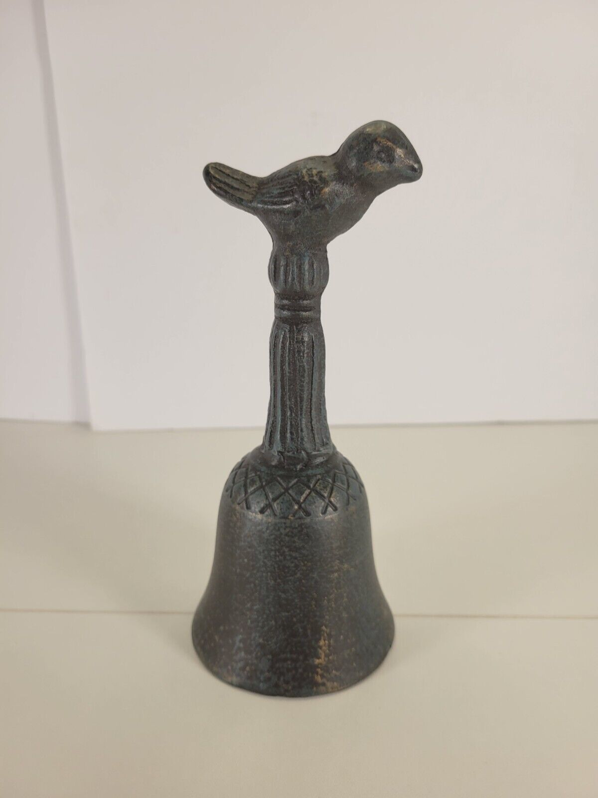 Solid Bronze Ringing Bell Bird Perched On Handle Fully Working 