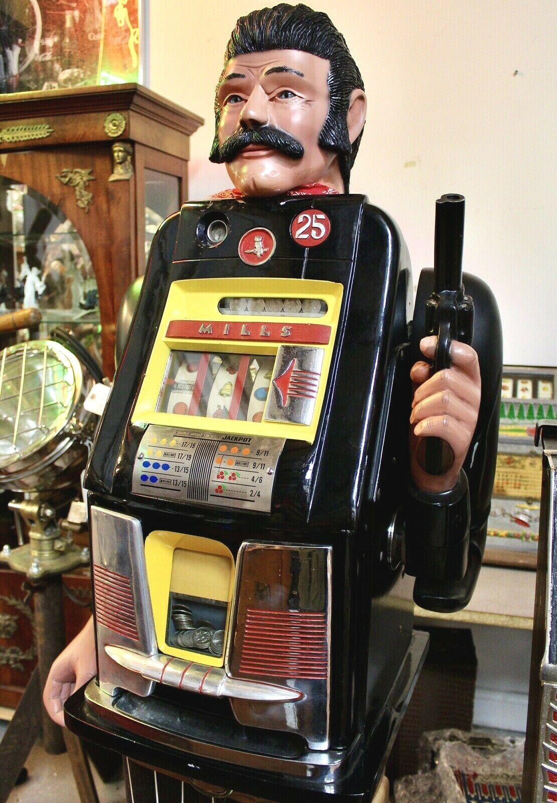 Vintage Bandit Character Mills Slot Machine 25 cent 