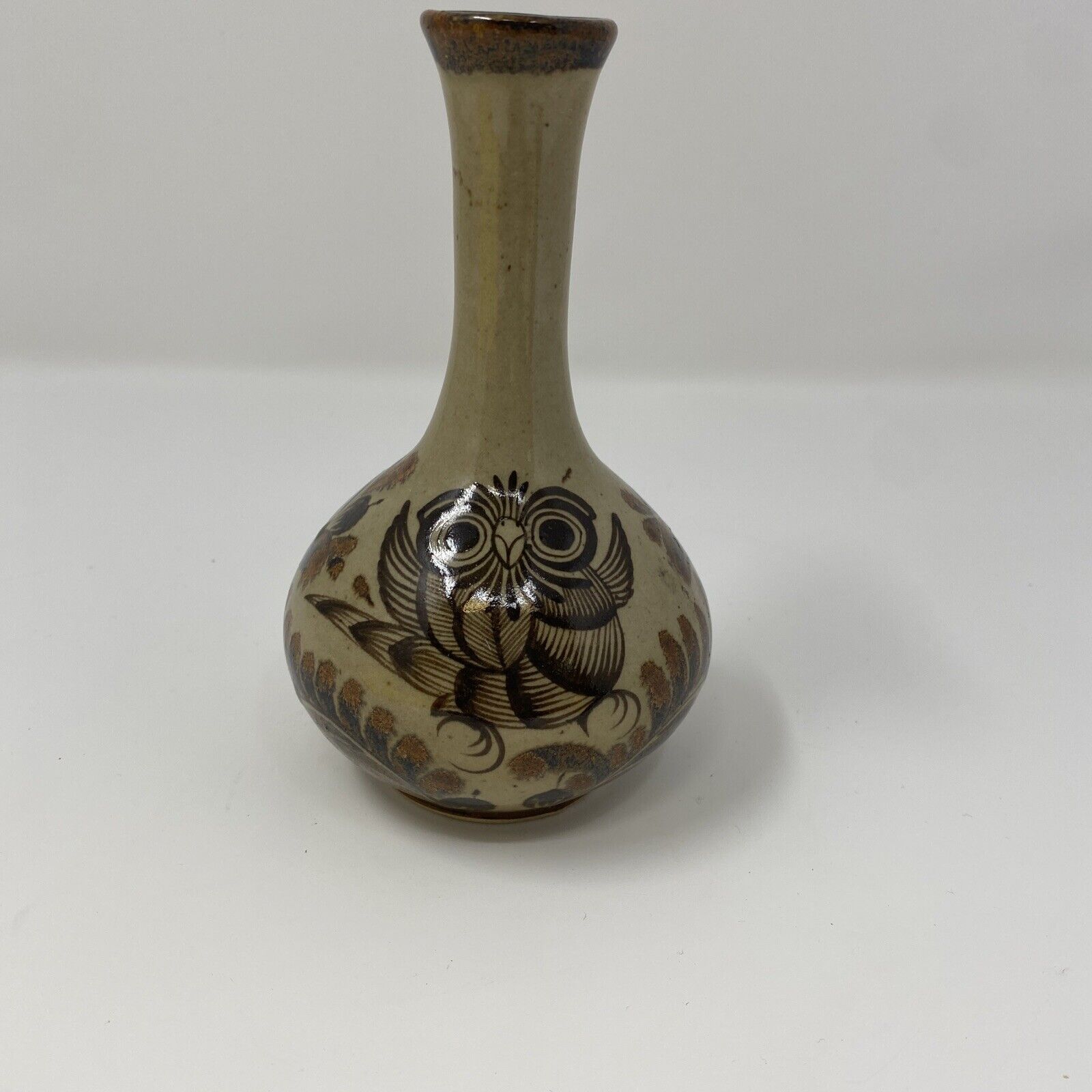 Carlos Villanueva Owl Pottery Vase Tonala Mexican Folk Art Mestizo Ceramic