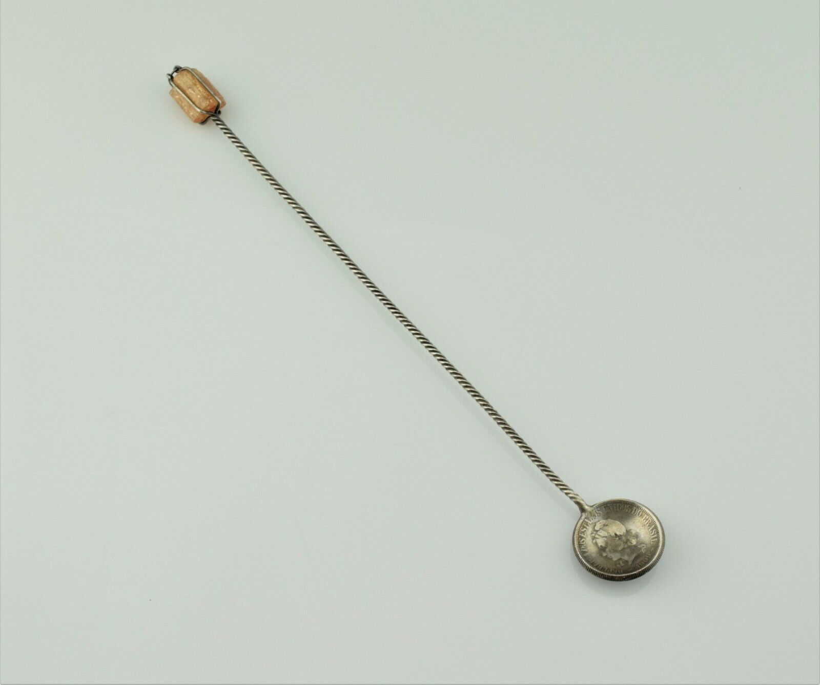 Handmade Brazilian 1909 Silver Coin Iced Tea Mint Julep Twisted Spoon Stir (OJ)