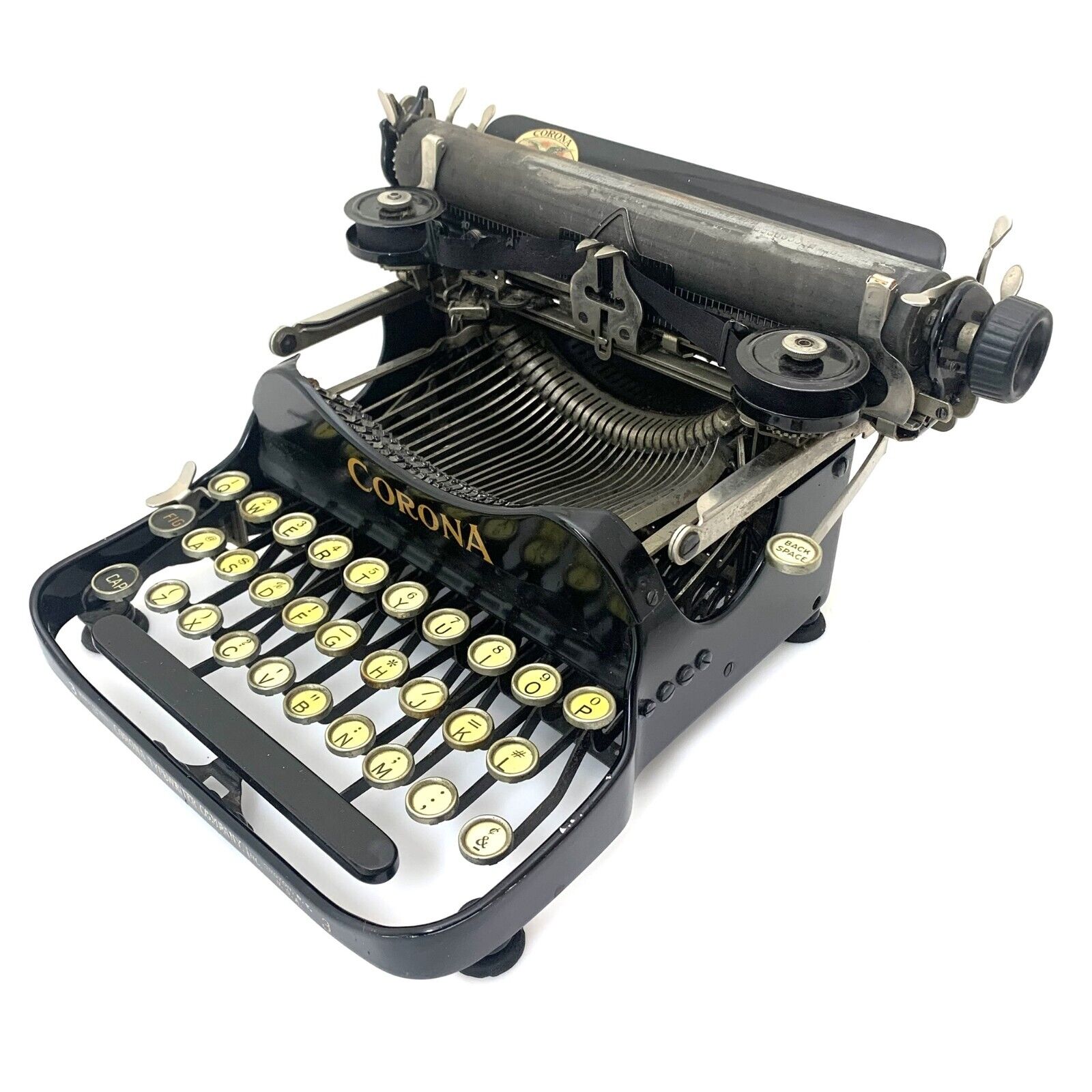 Scarce 1919 Corona No.3 Typewriter w/L-Shaped Folding Arms Antique Black Vtg