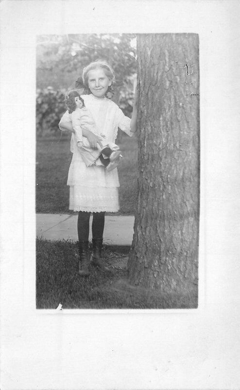 C-1910 Pretty Girl large doll toy RPPC Photo Postcard 21-2667